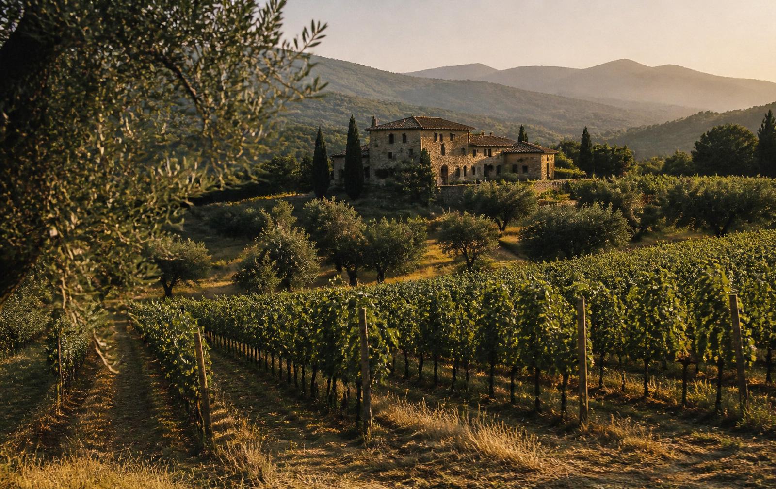 A vineyard at golden hour